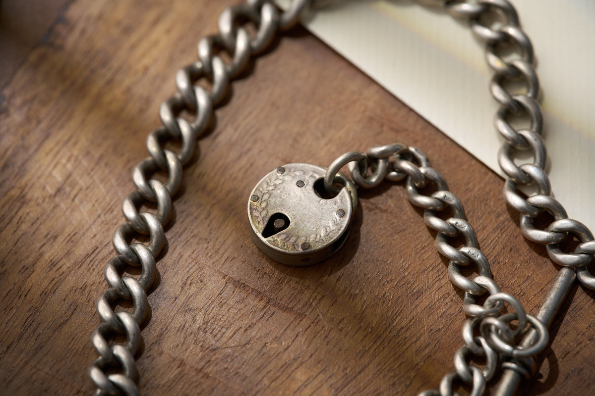 Graduated Curb Single Albert with T-Bar and Coin Padlock, Victorian