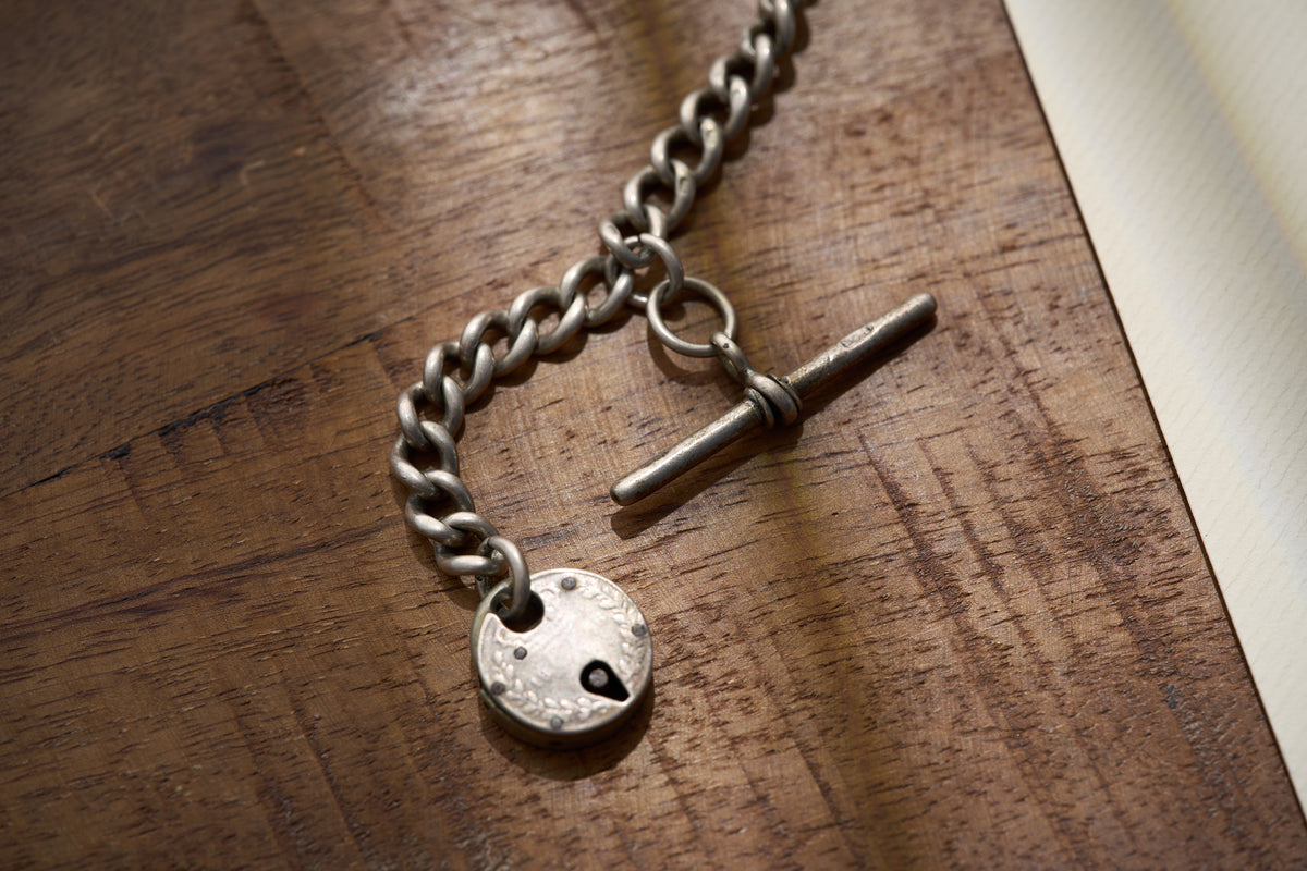 Graduated Curb Single Albert with T-Bar and Coin Padlock, Victorian