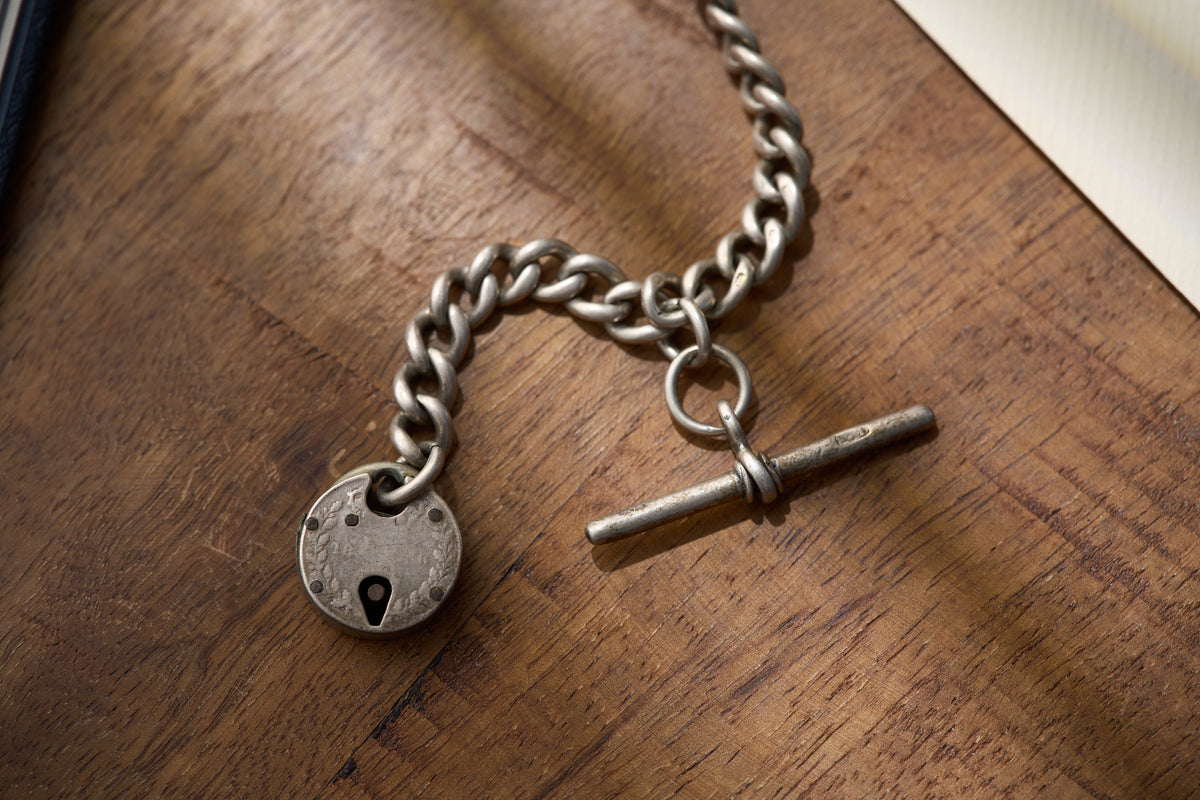Graduated Curb Single Albert with T-Bar and Coin Padlock, Victorian