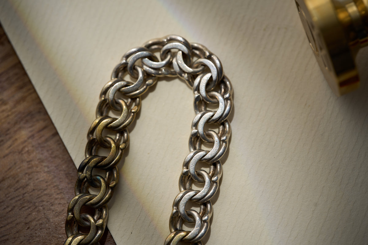 German Nickel Double Cable Link Chain, Early 20th Century