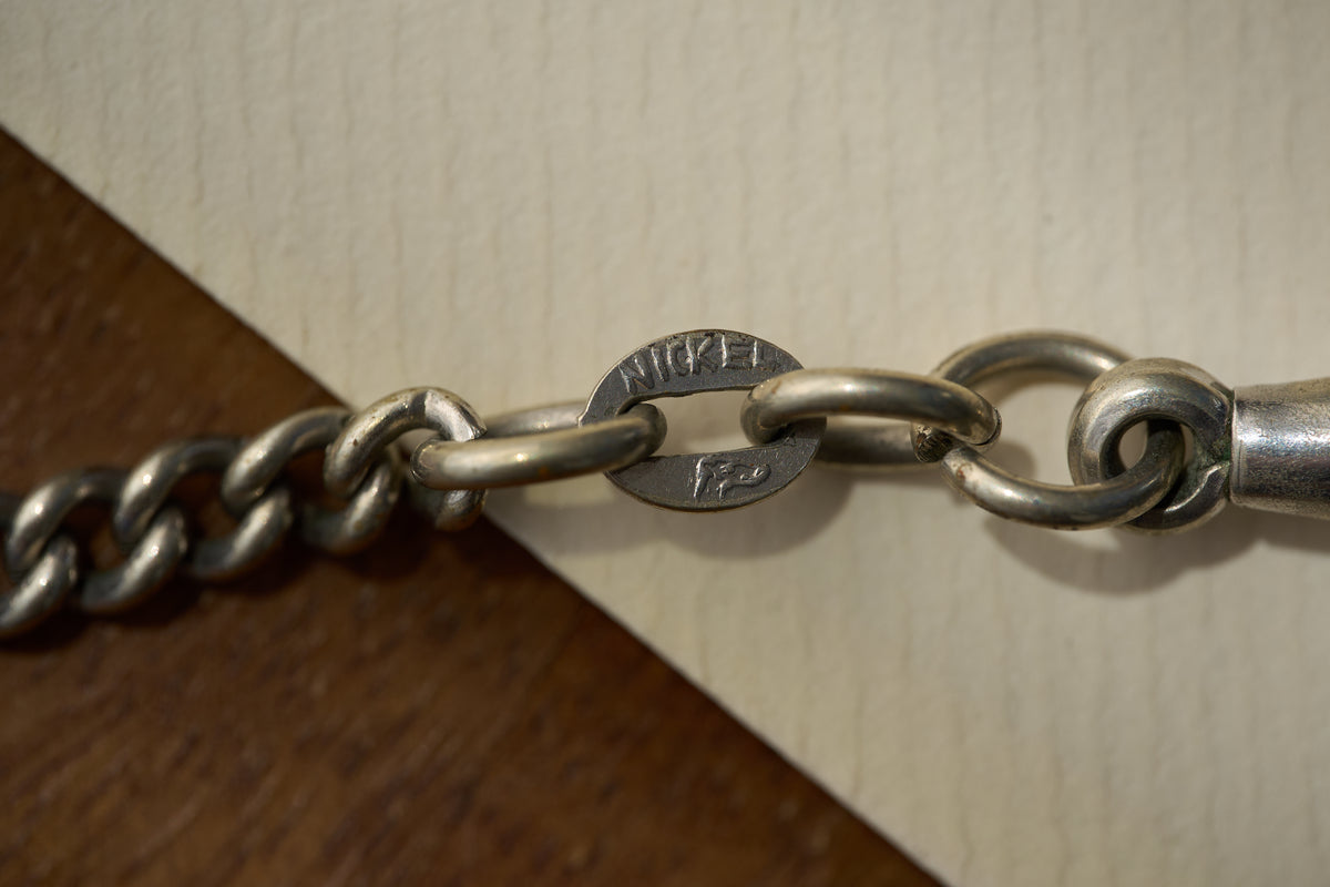 Mixed Link Single Albert with Heart Charm, Nickel, c.1900