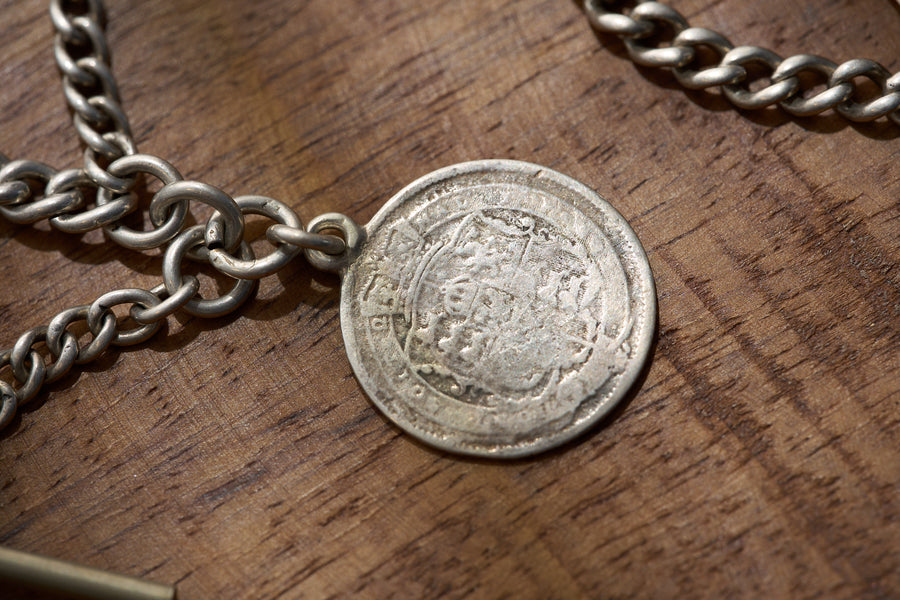 Double Albert Chain with George III Sixpence Coin Fob, 1816