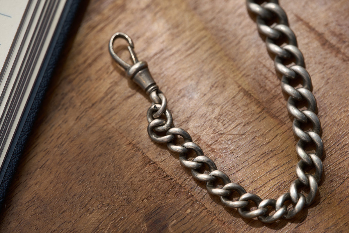 Graduated Curb Single Albert in Sterling Silver, Hallmarked, c.1900