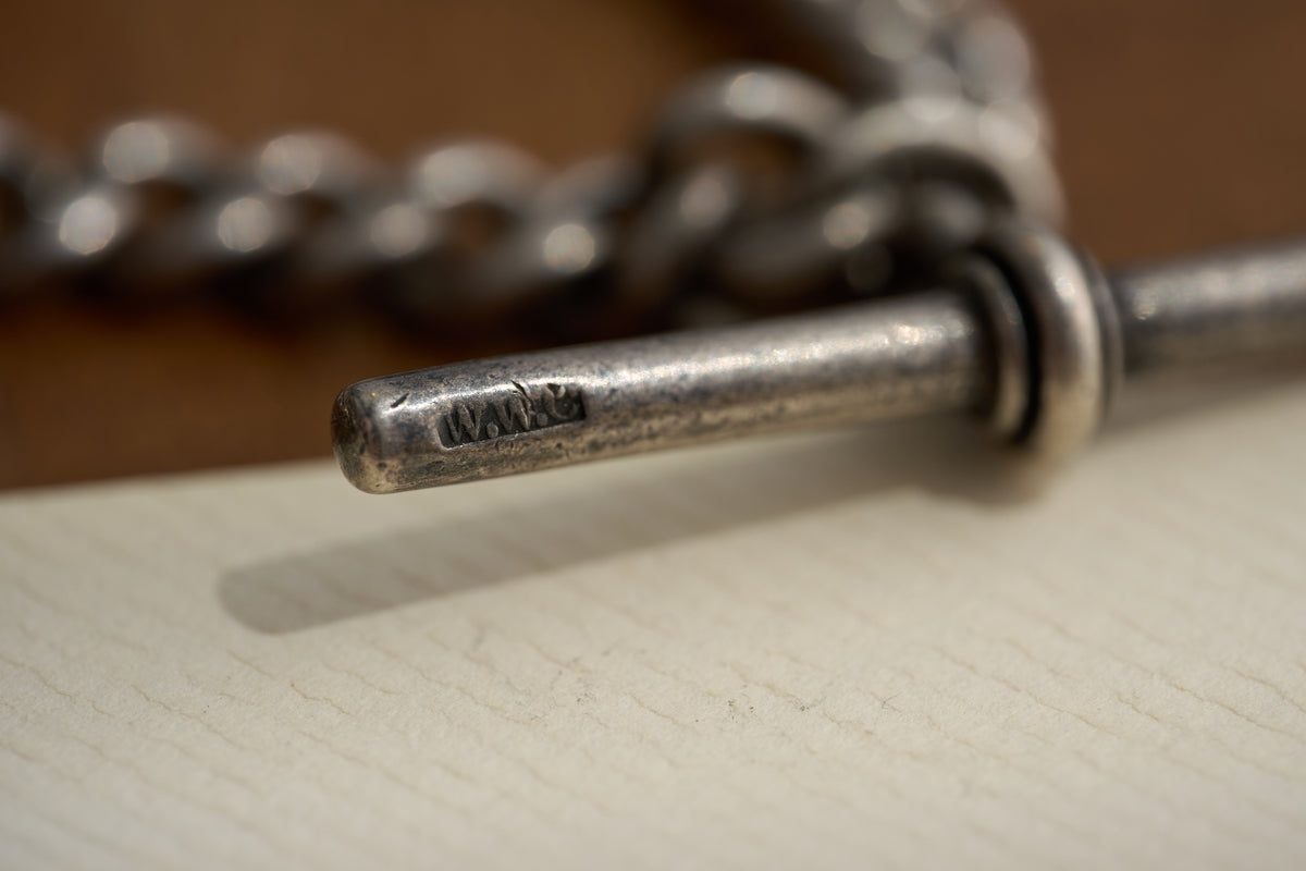 Graduated Curb Single Albert in Sterling Silver, Hallmarked, c.1900