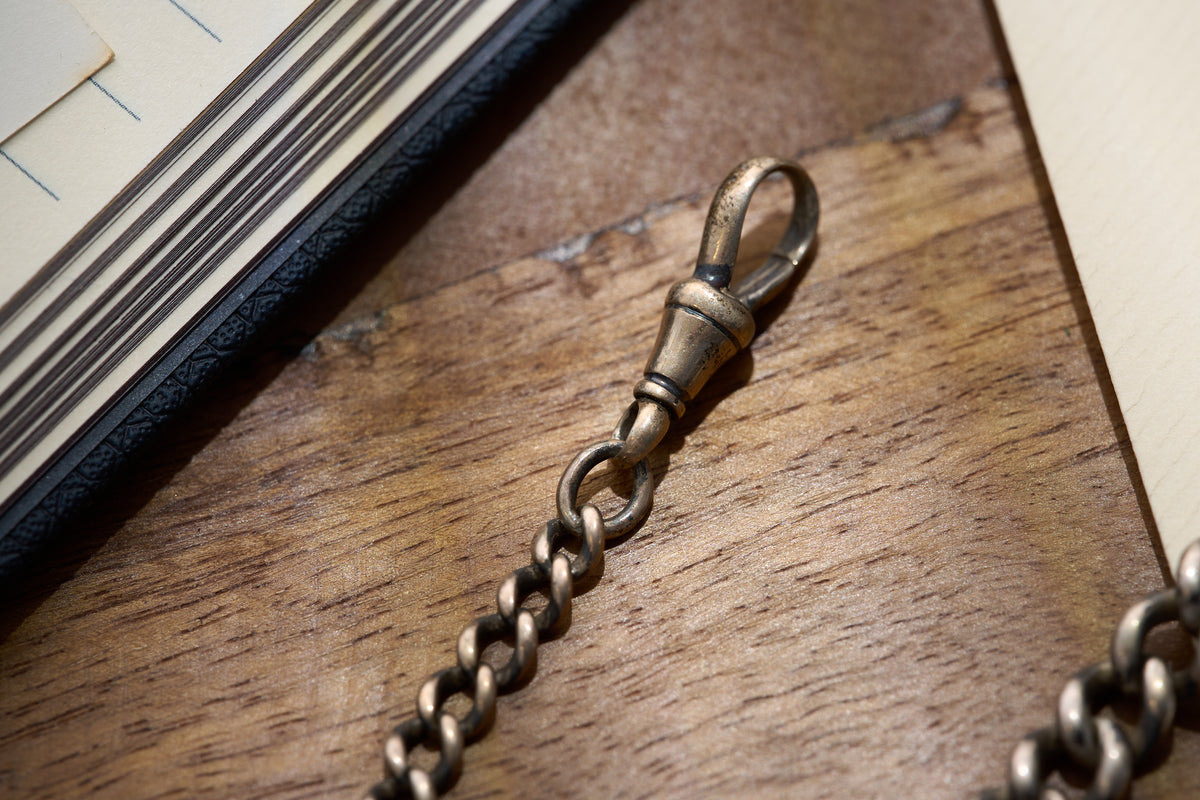 Graduated Curb Single Albert in Sterling Silver, Birmingham Hallmarked, c.1900