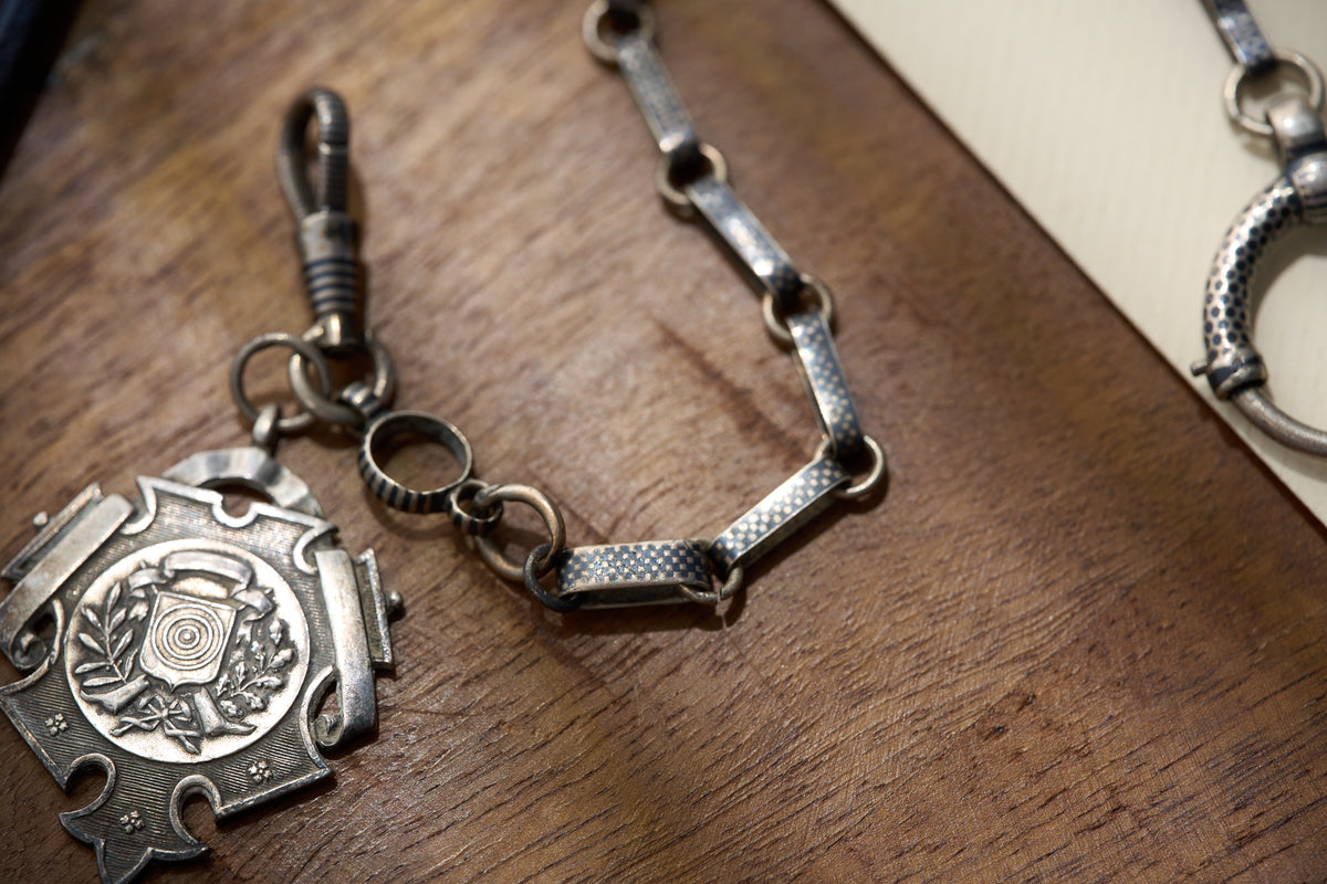 German Niello Bar Link Fob Chain with Shooting Medal