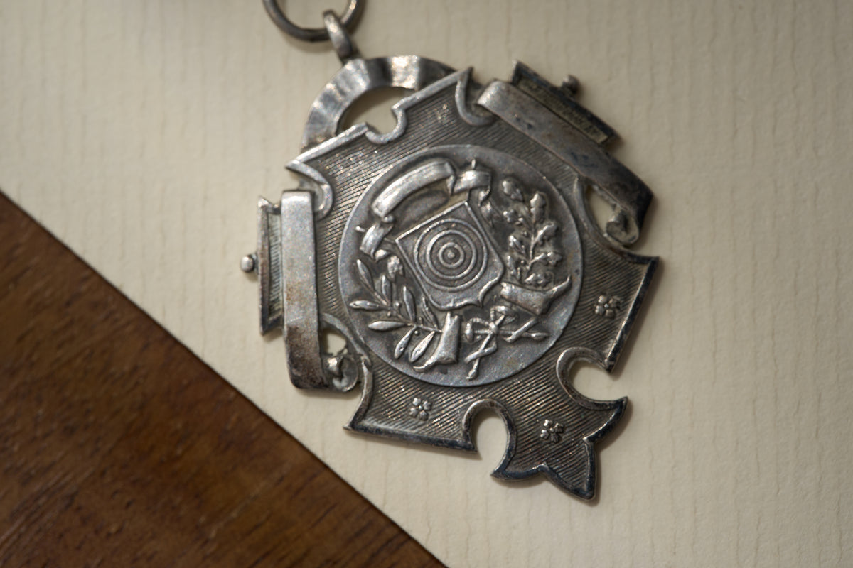 German Niello Bar Link Fob Chain with Shooting Medal