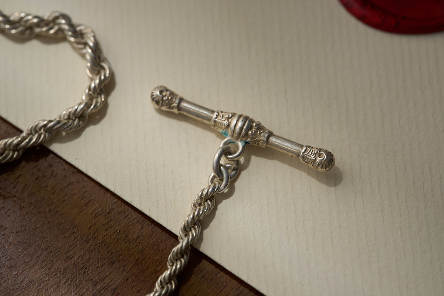 Sterling Silver Rope Twist Single Albert with Acanthus T-Bar
