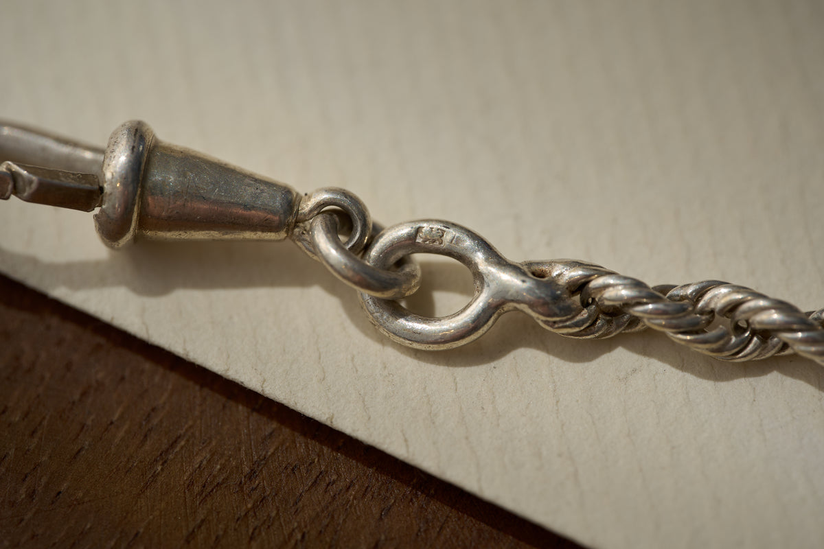 Sterling Silver Rope Twist Single Albert with Acanthus T-Bar
