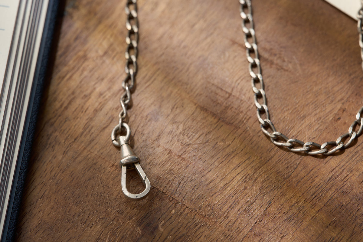 Figaro Curb Link Single Albert, Base Metal, Early 20th Century