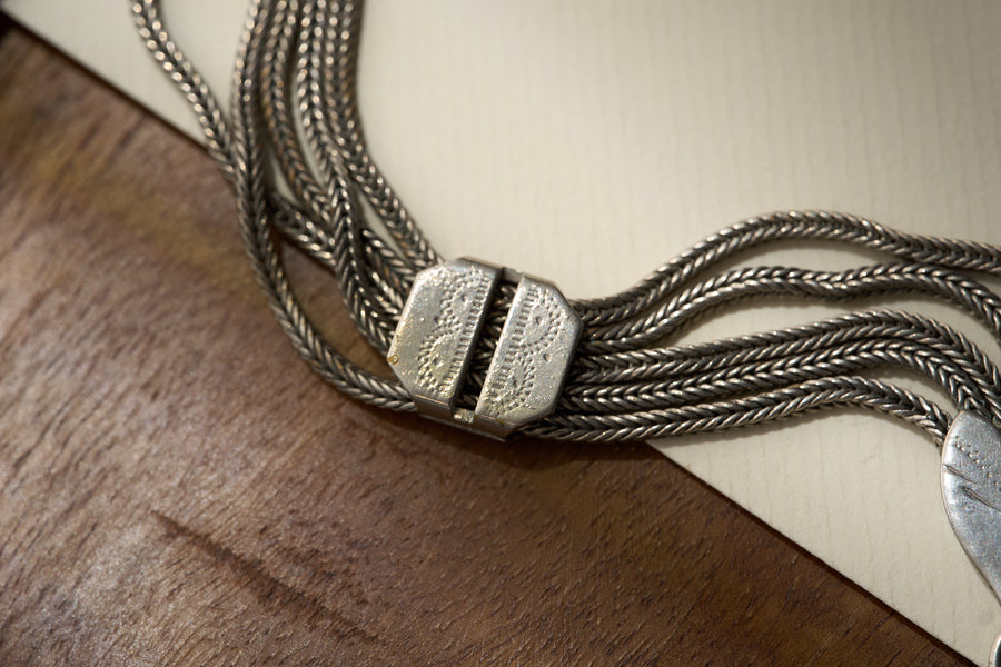 German Multi-Strand Foxtail Fob Chain with Heart Terminals