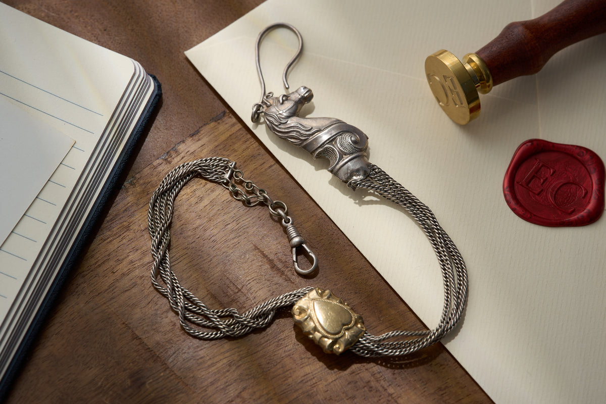 Figural Horse Head Fob Chain with Gilt Heart Slider