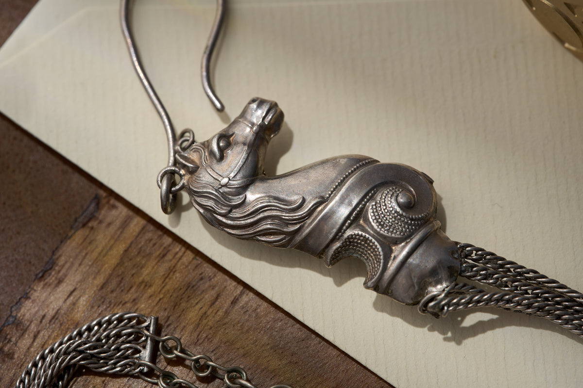 Figural Horse Head Fob Chain with Gilt Heart Slider