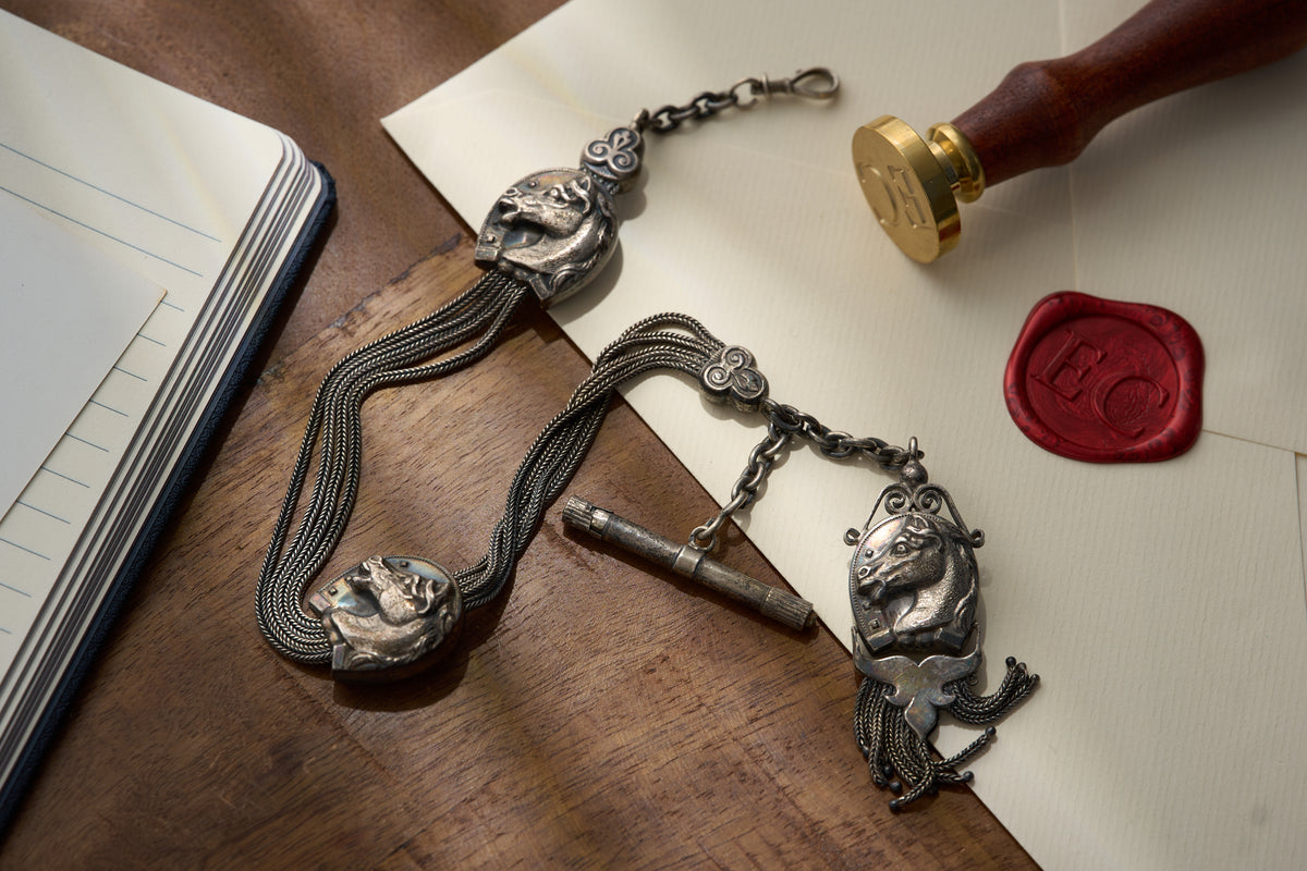 Victorian Equestrian Multi-Strand Fob Chain with Winding Key