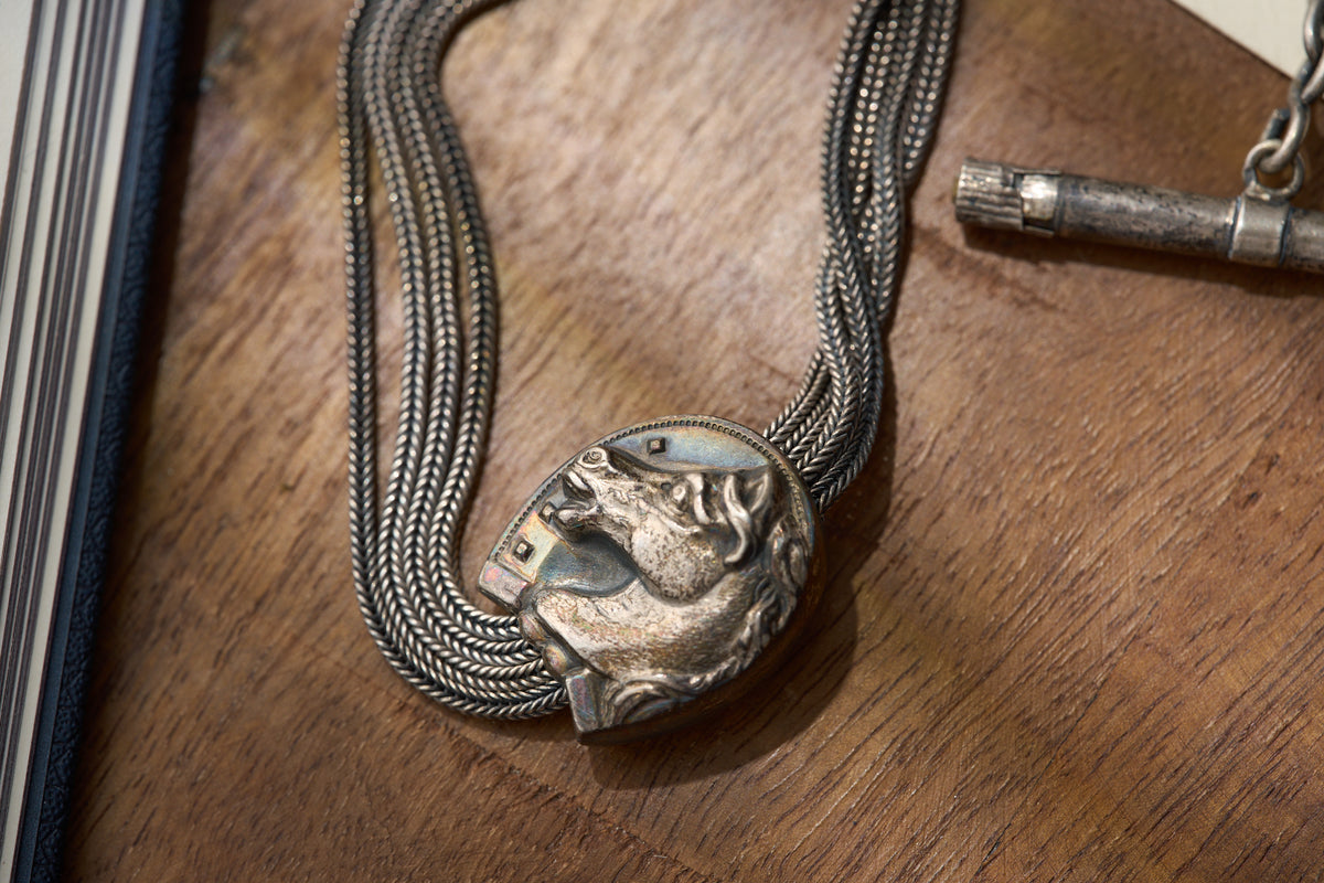 Victorian Equestrian Multi-Strand Fob Chain with Winding Key
