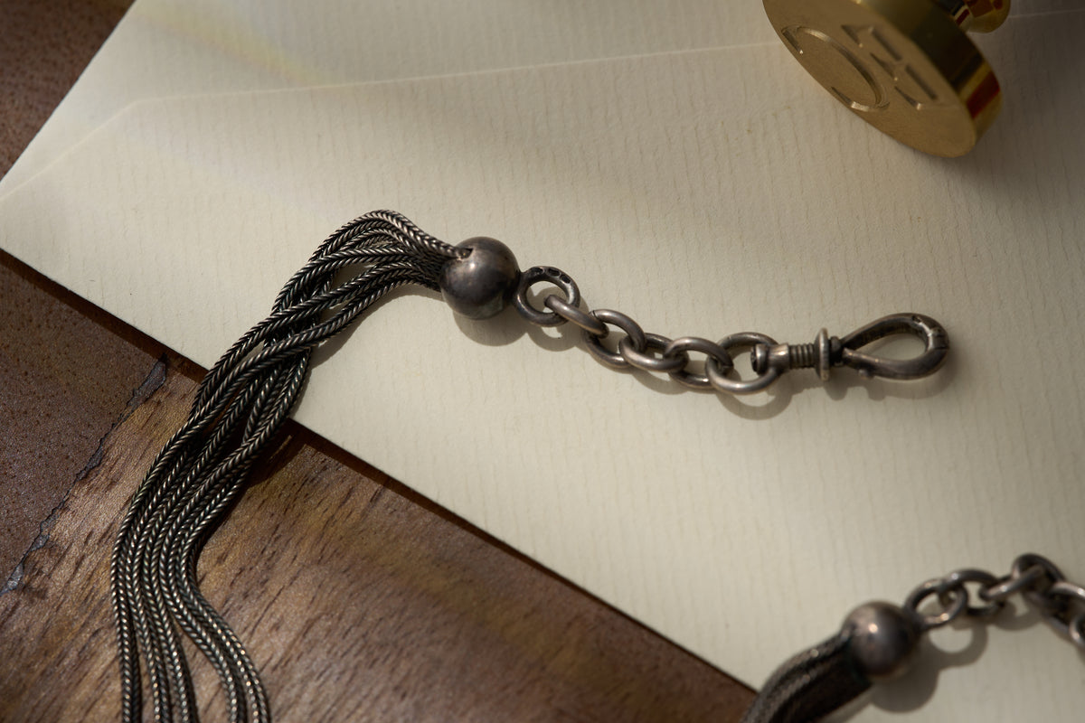 Silver Rope Albertina with Two Sardonyx Stations, c.1880