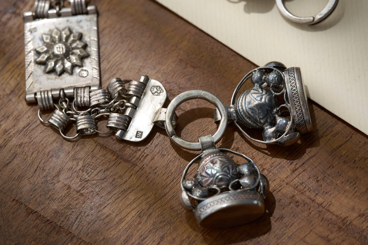 Dutch .833 Silver Chatelaine Fob Chain with Two Spinning Seals