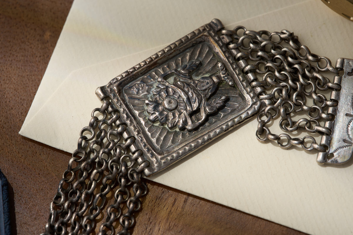 Continental Silver Folk Chatelaine with Filigree Fobs, c.1870