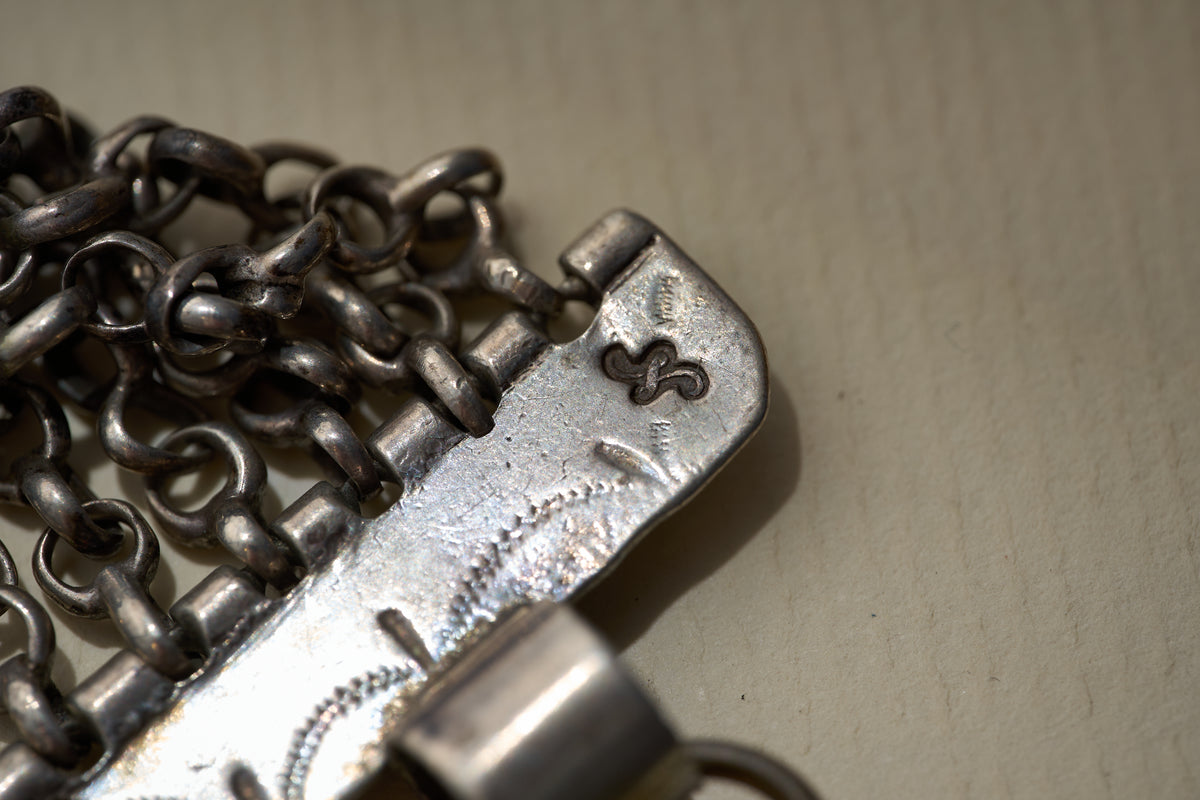 Continental Silver Folk Chatelaine with Filigree Fobs, c.1870