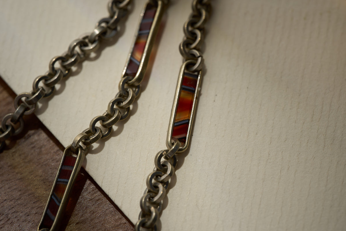 Victorian Scottish Agate Double Albert with Carnelian Cube Fob