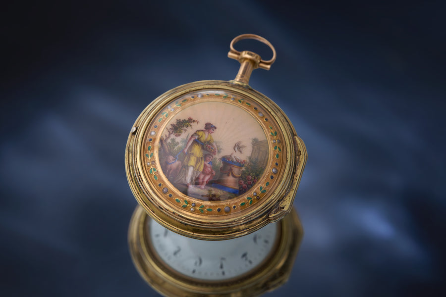 Gold and Enamel Verge with Split Pearl Border, c.1790-1800