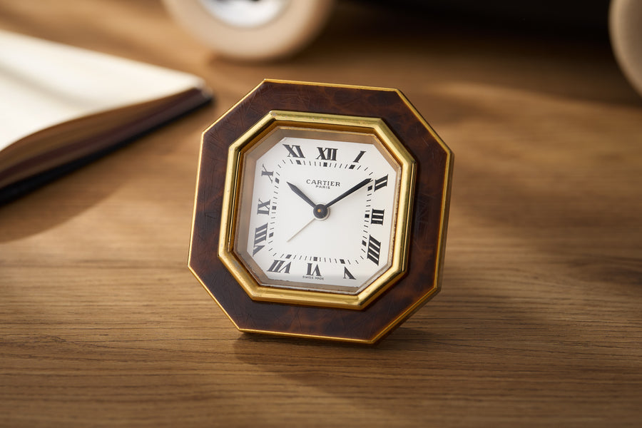Cartier Octagonal Alarm Clock, Tortoiseshell Lacquer, c.1980