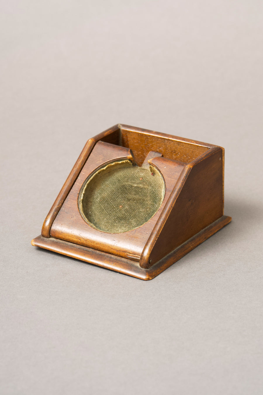 Victorian Walnut Watch Holder, Green Velvet Aperture, c.1880