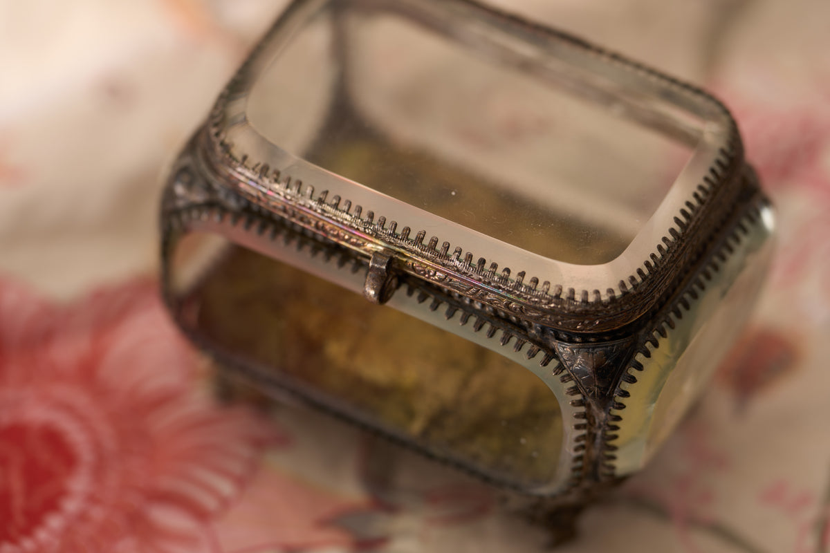 French Bevelled-Glass Jewel Casket, Etched Grapevine, c.1890