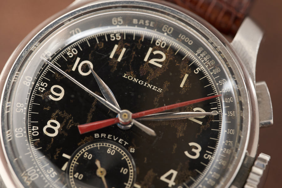 Single-Button Flyback Chronograph, Black Tachymeter Dial, c.1940s