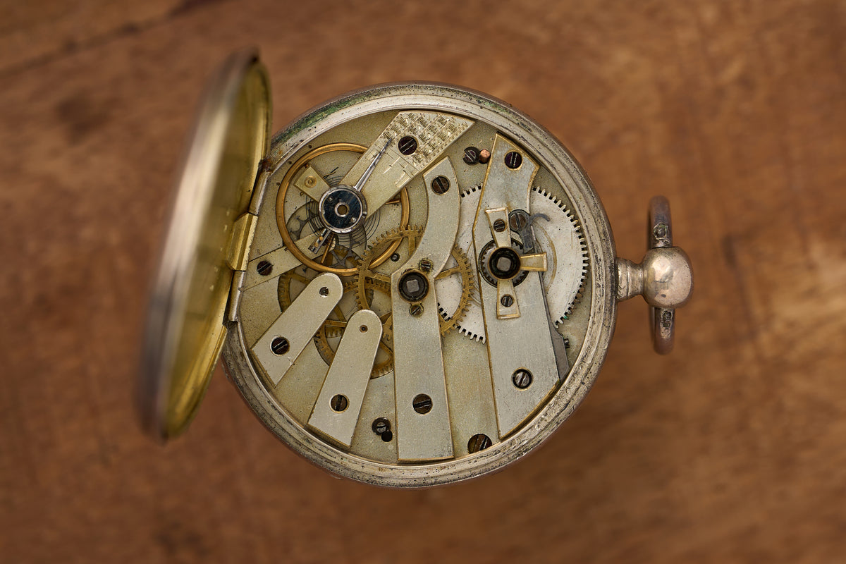 Silver Watch with a Hand-Guilloché Case, Cylinder, c.1880