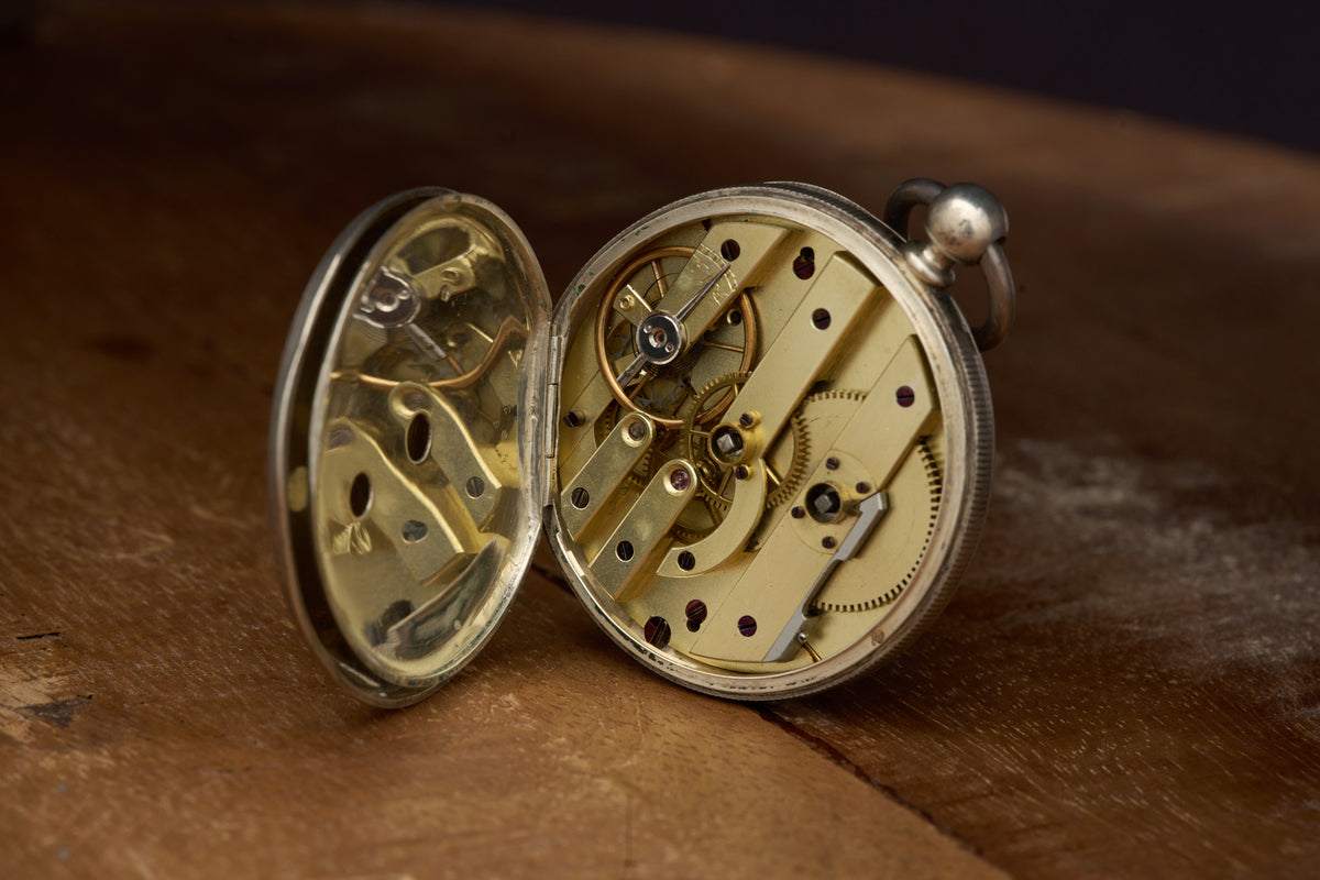 Silver Key-Wind Cylinder Watch, Engraved Throughout, c.1870