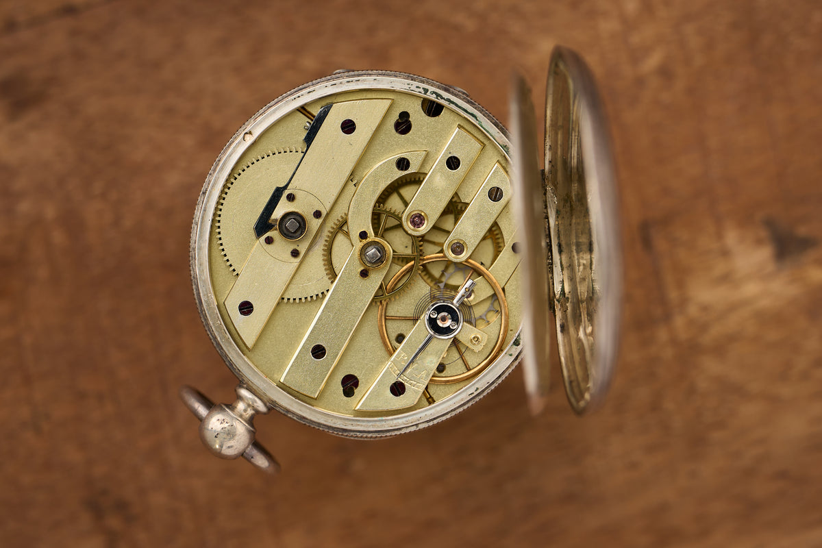 Silver Key-Wind Cylinder Watch, Engraved Throughout, c.1870