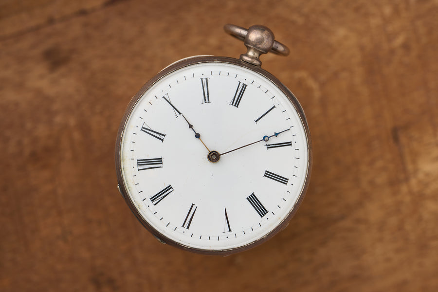 Silver Key-Wind Cylinder Watch, Engraved Throughout, c.1870