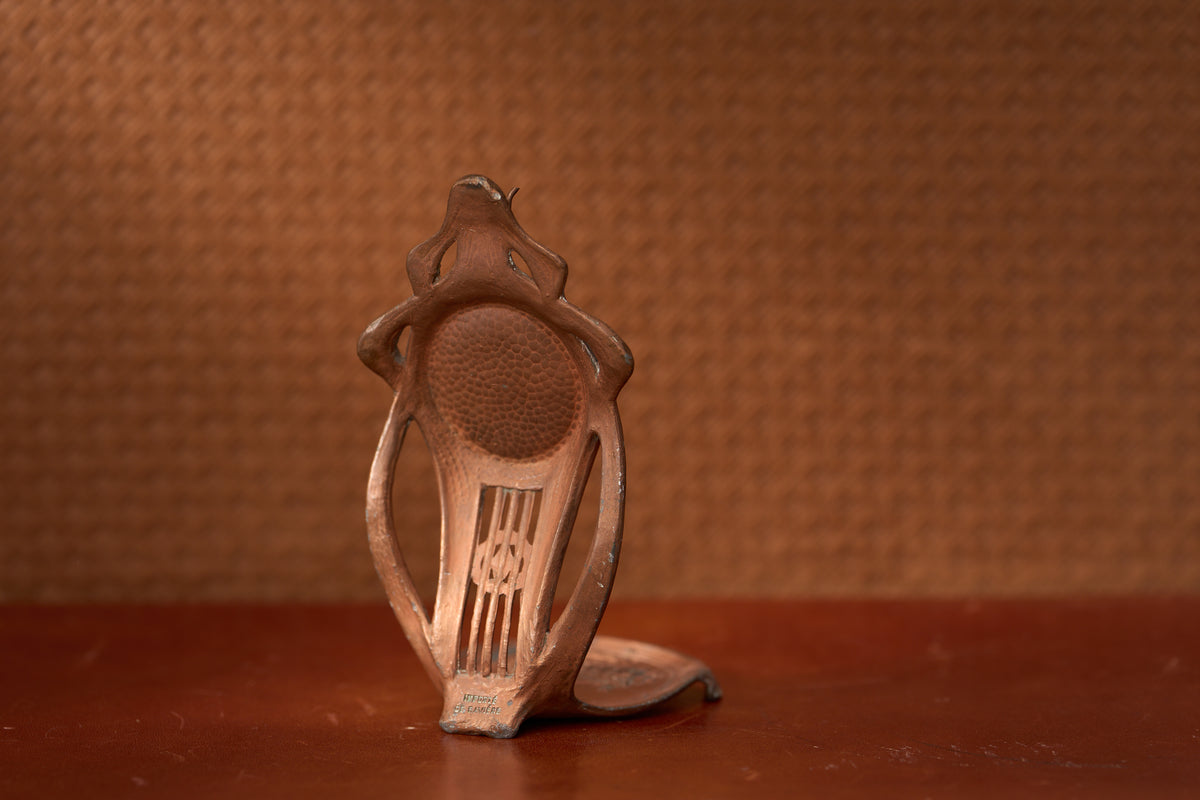 Art Nouveau Pierced Copper Holder, Wave and Wing, c.1900