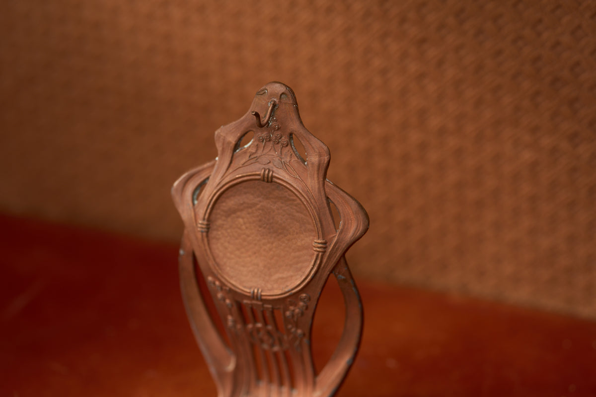 Art Nouveau Pierced Copper Holder, Wave and Wing, c.1900