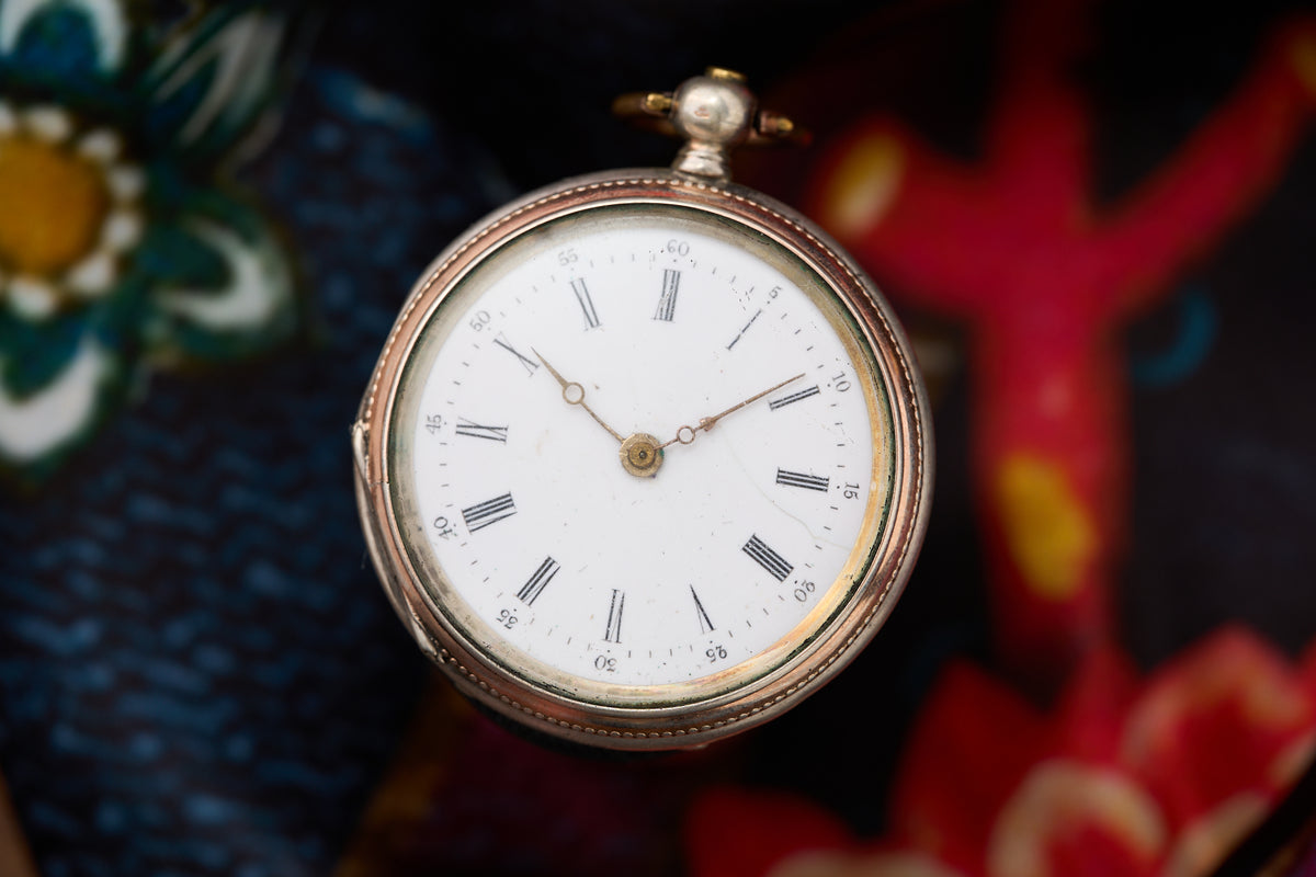 Silver Fob Watch, Key-Wind Cylinder, Plain Enamel Dial, c.1890