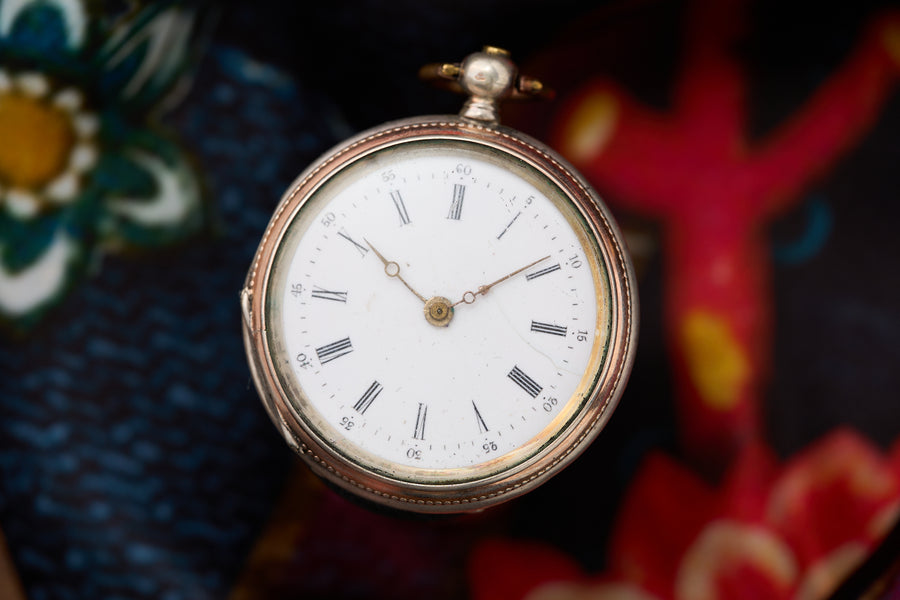 Silver Fob Watch, Key-Wind Cylinder, Plain Enamel Dial, c.1890