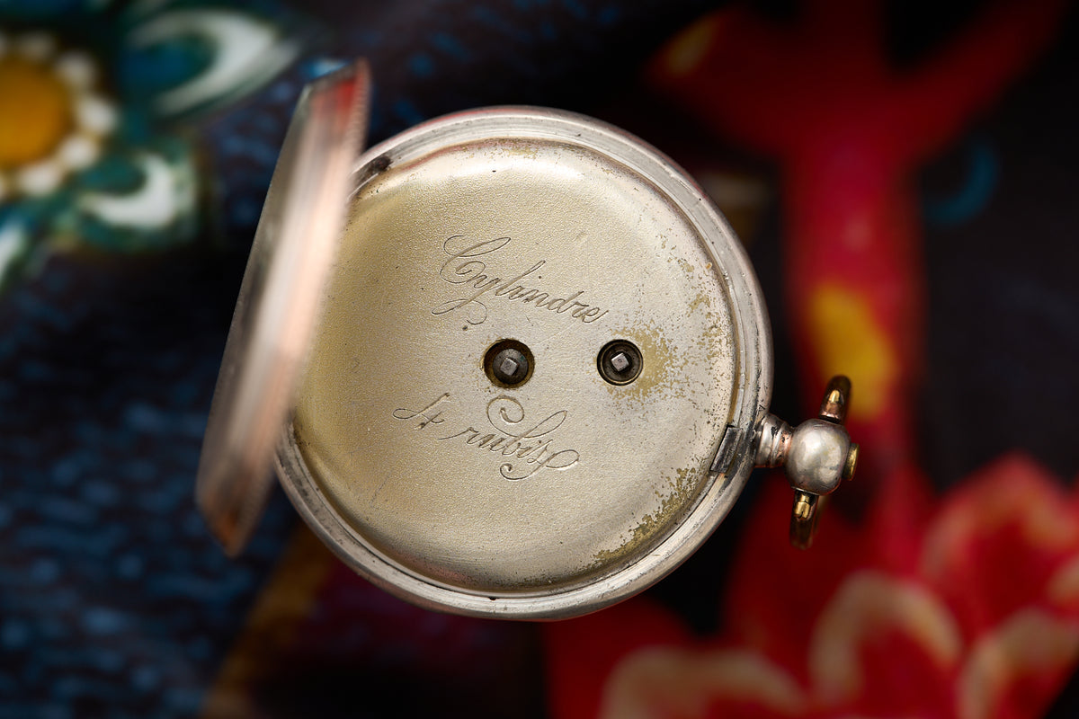 Silver Fob Watch, Key-Wind Cylinder, Plain Enamel Dial, c.1890