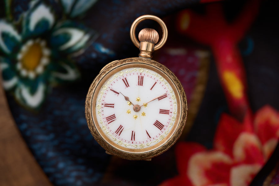 Ladies' Pendant Watch, Rose Gold Star Case, Acanthus, c.1905