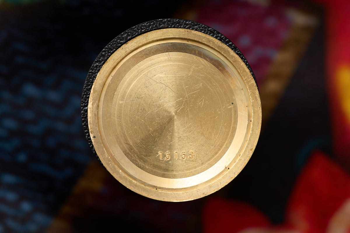 Red Guilloché Enamel Back, Applied Gold Rose, c.1970