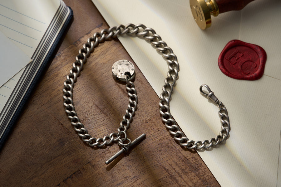 Graduated Curb Single Albert with T-Bar and Coin Padlock, Victorian