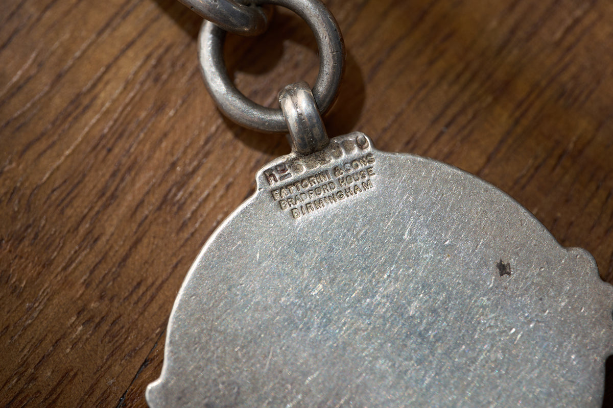 Open Curb Single Albert with Colliery Cricket Cup Fob, Edwardian
