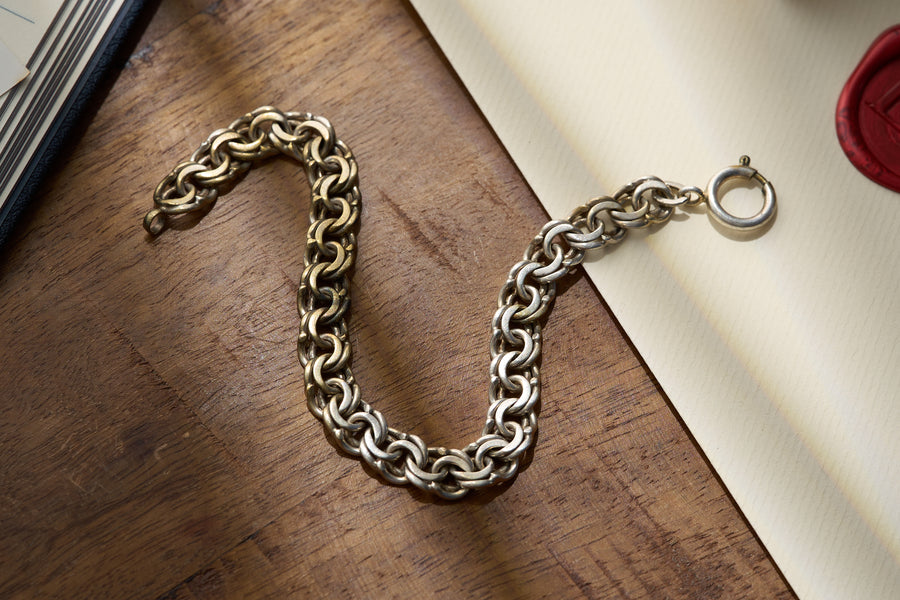 German Nickel Double Cable Link Chain, Early 20th Century