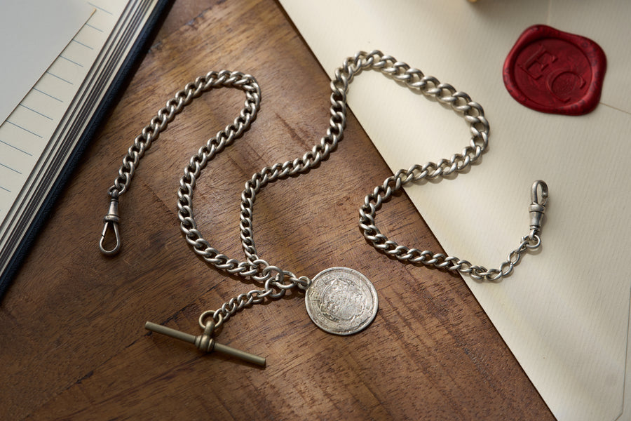 Double Albert Chain with George III Sixpence Coin Fob, 1816