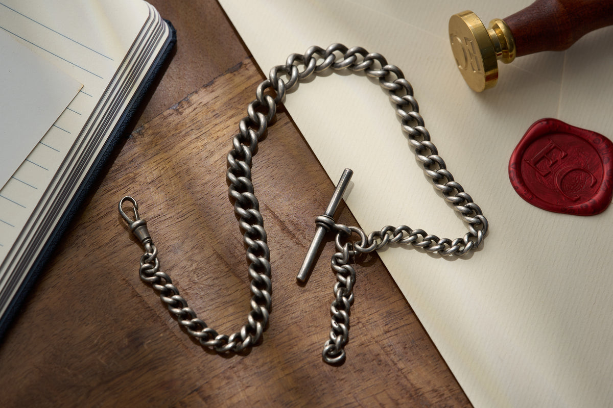 Graduated Curb Single Albert in Sterling Silver, Hallmarked, c.1900