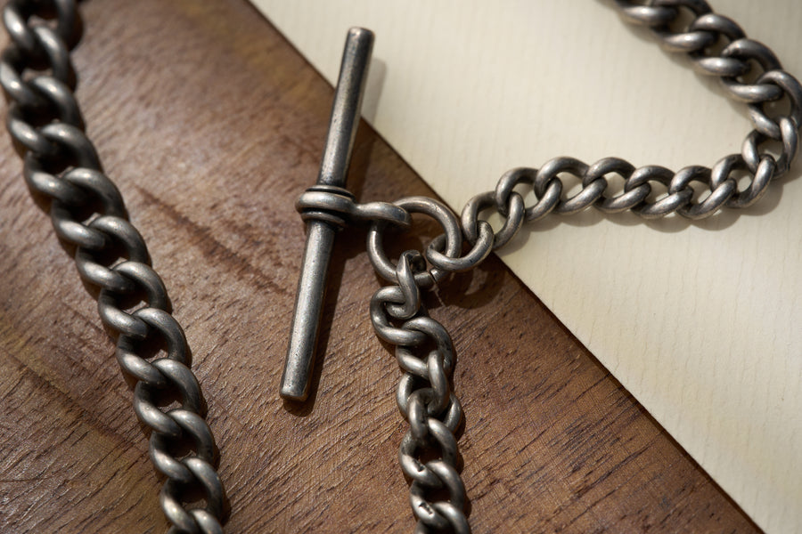 Graduated Curb Single Albert in Sterling Silver, Hallmarked, c.1900