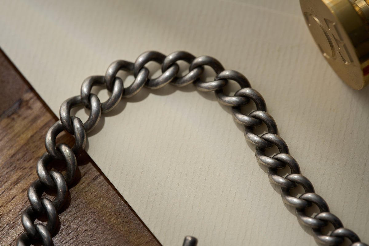 Graduated Curb Single Albert in Sterling Silver, Hallmarked, c.1900