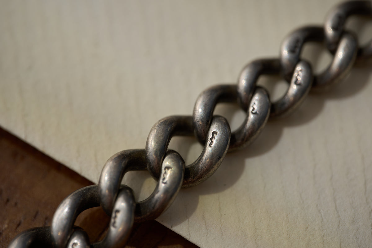 Graduated Curb Single Albert in Sterling Silver, Hallmarked, c.1900
