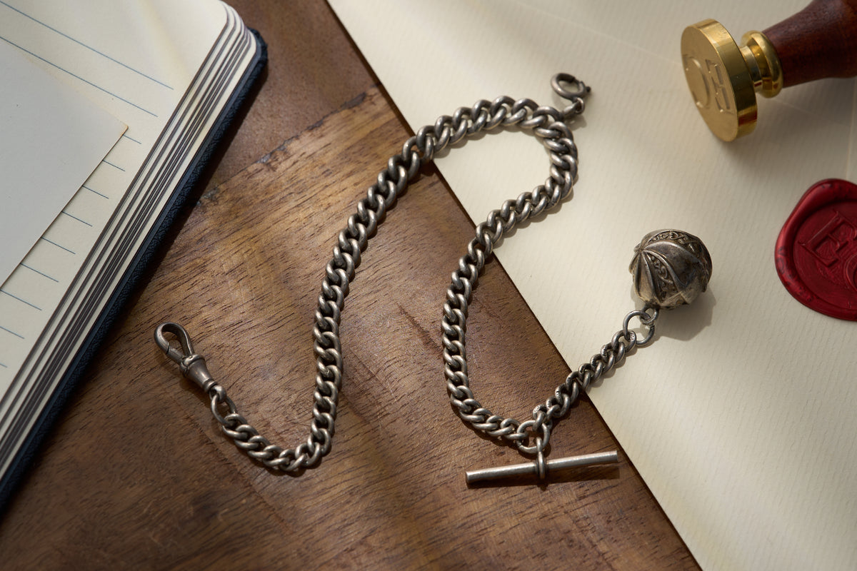 Sterling Silver Double Albert with Ball Fob, Birmingham c.1900