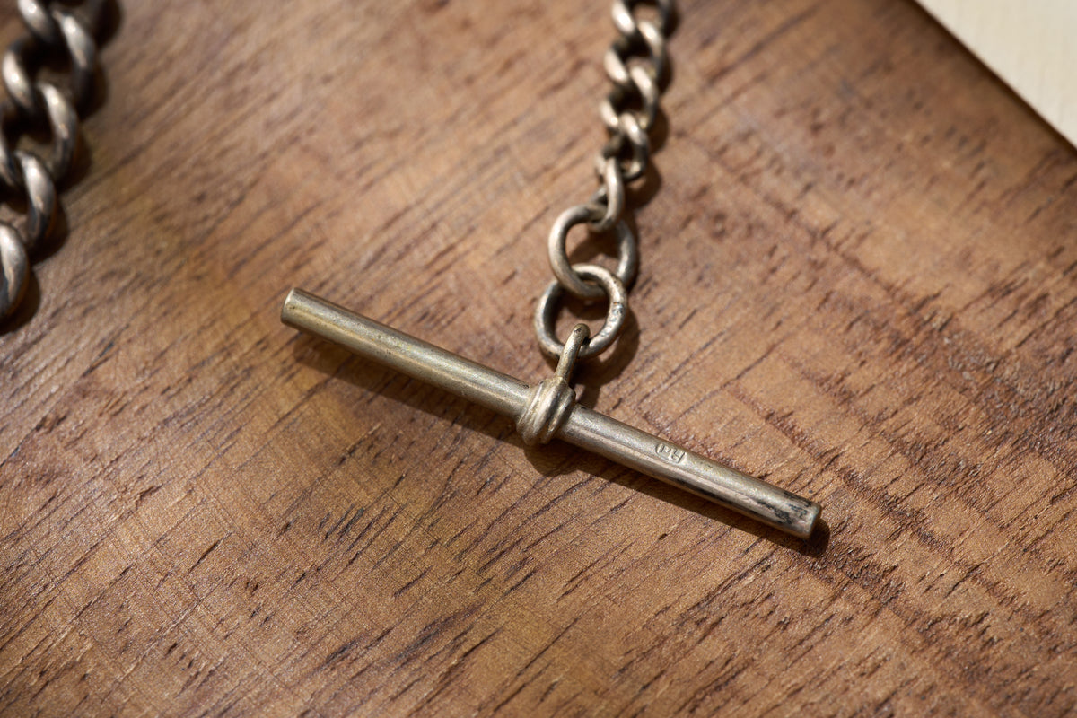 Graduated Curb Single Albert in Sterling Silver, Birmingham Hallmarked, c.1900